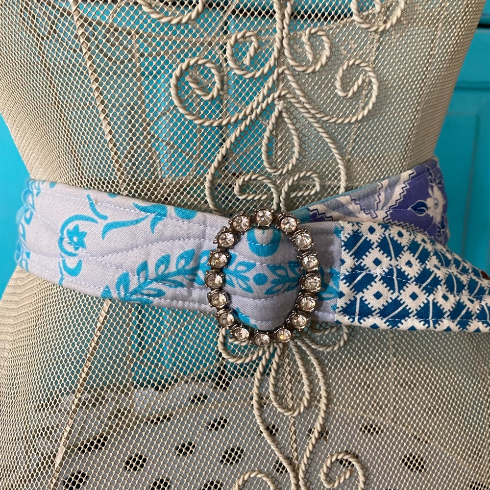Bari J Handmade Belt-Quilted Cotton Fabric Rhinestone Buckle Adjustable Gift